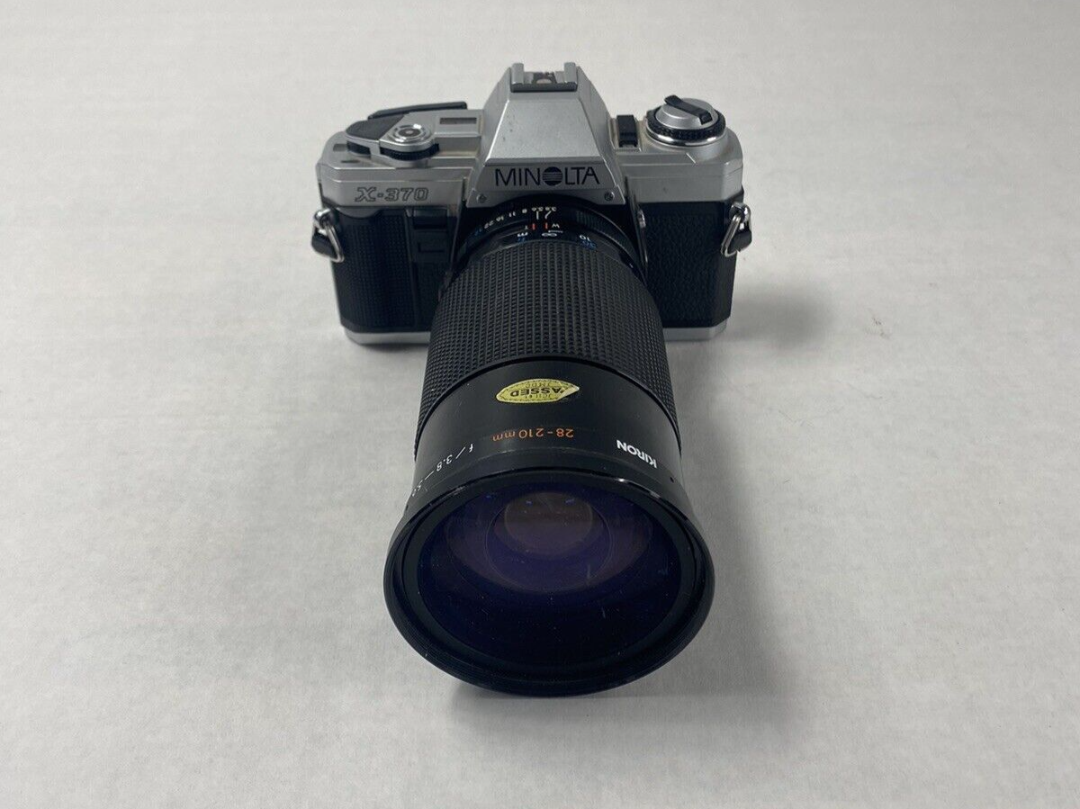 Minolta X-370 35mm SLR Camera with Kiron Macro Lens 28-210mm f/3.8-5.6 Untested