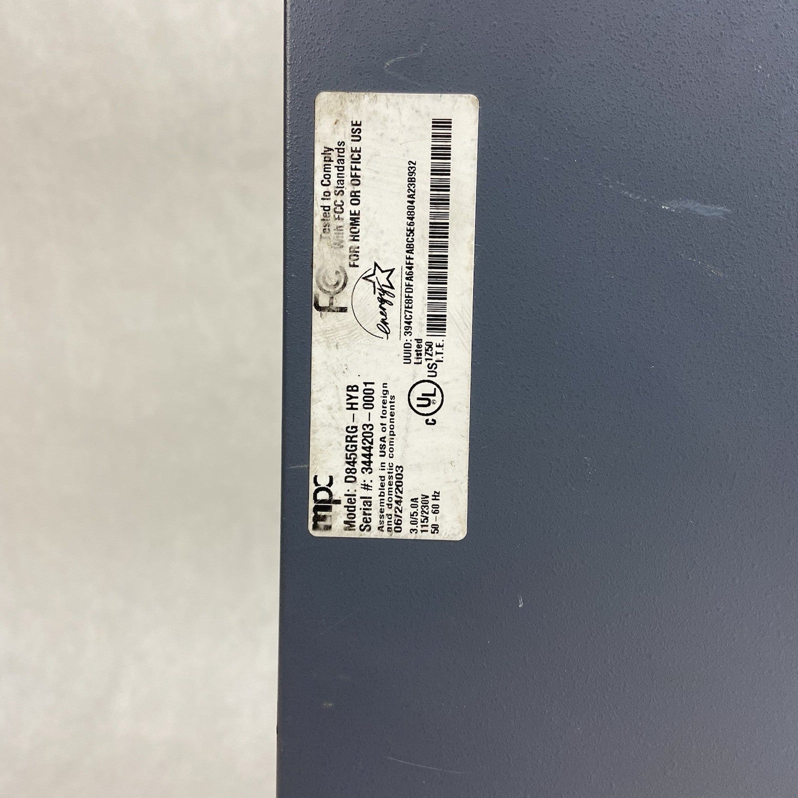 MPC ClientPro D845GRG-HYB Desktop Computer Case GPS ENP-2220A 110W PSU7