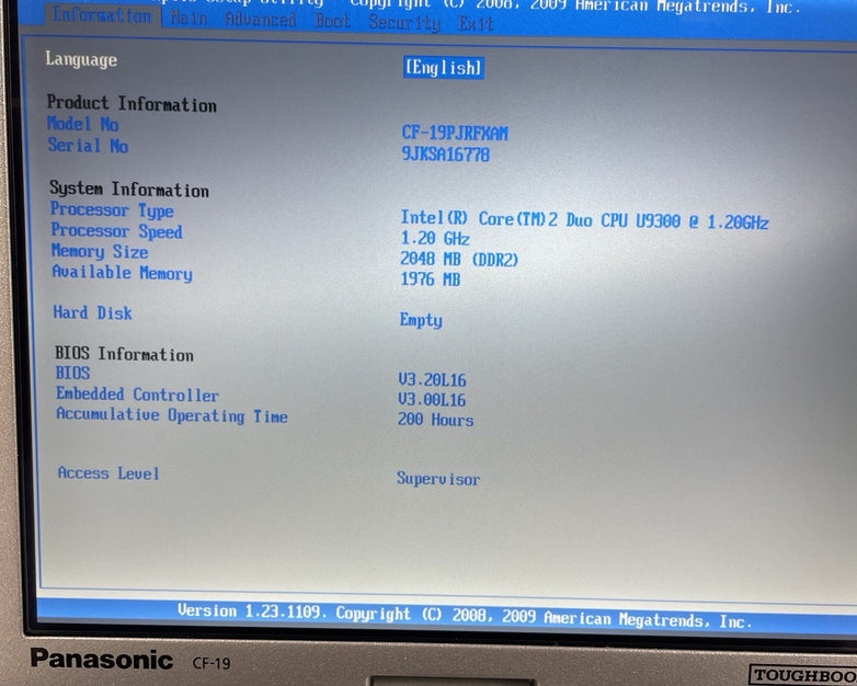 Panasonic ToughBook CF-19 10.6" Core 2 Duo U9300 1.20 GHz 2 GB RAM No SSD/OS/AC