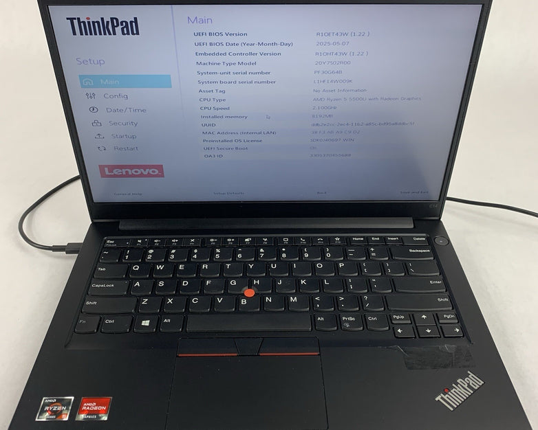 Lenovo ThinkPad E14 Gen 3 14" Ryzen 5 5500U 2.1Ghz 8 GB Ram No OS/HDD/AC Scratch