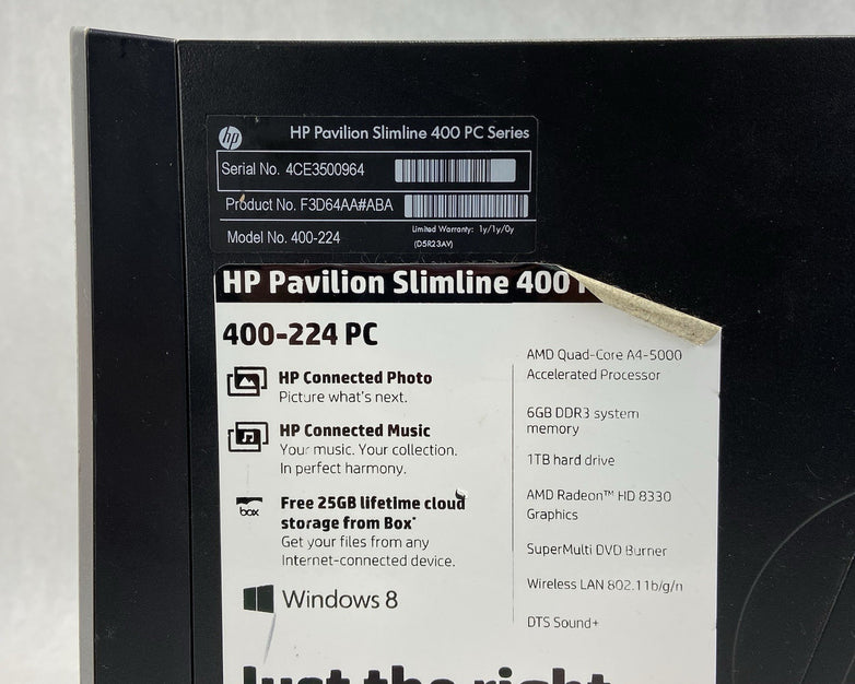 HP Pavilion 400-224 SFF AMD A4-5000 1.5GHz 4GB RAM No HDDOSAC