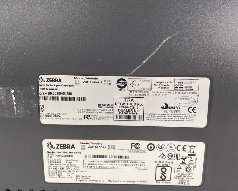 Zebra ZXP Series 7 Pro ID Card Printer Double Sided Color Ethernet Tested