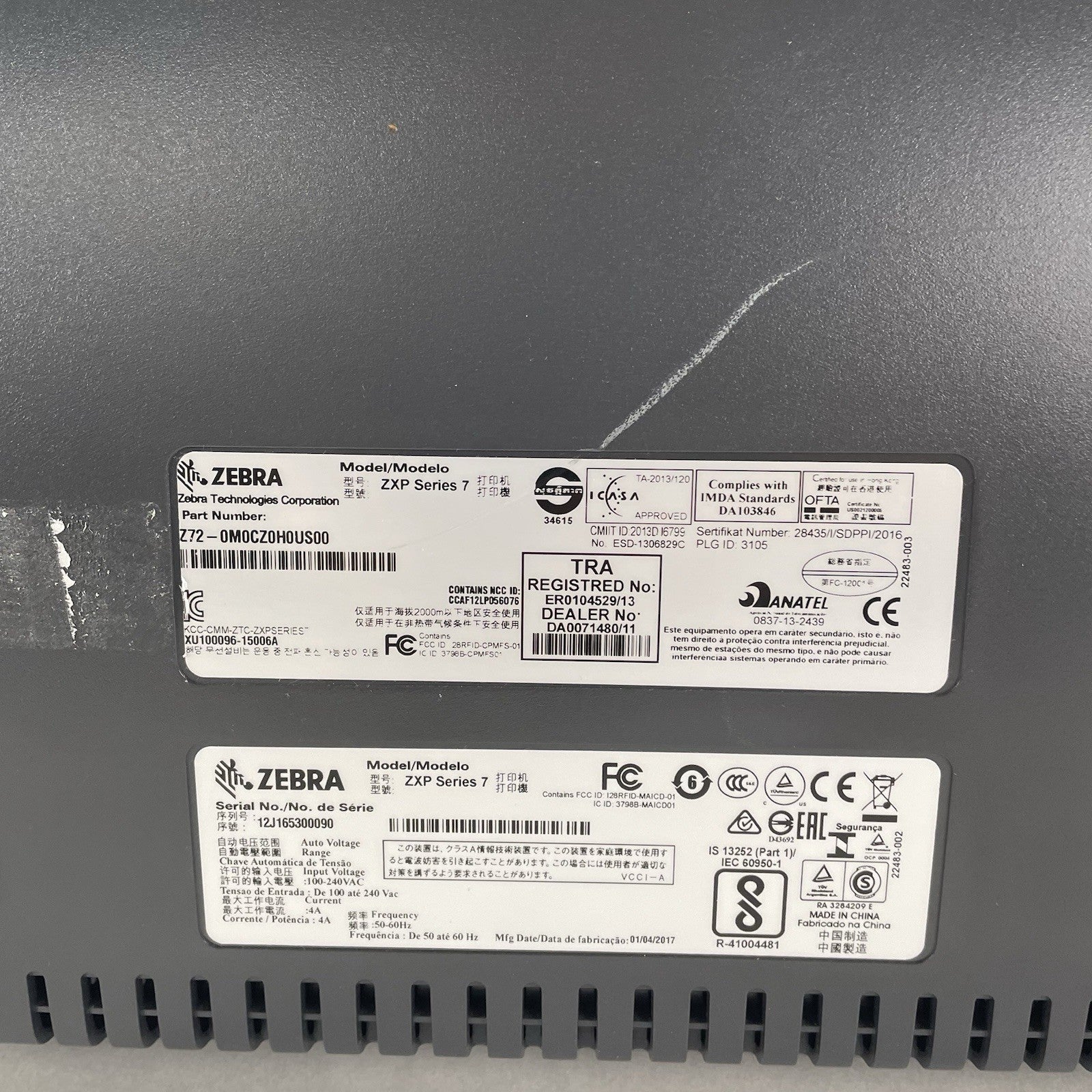 Zebra ZXP Series 7 Pro ID Card Printer Double Sided Color Ethernet Tested