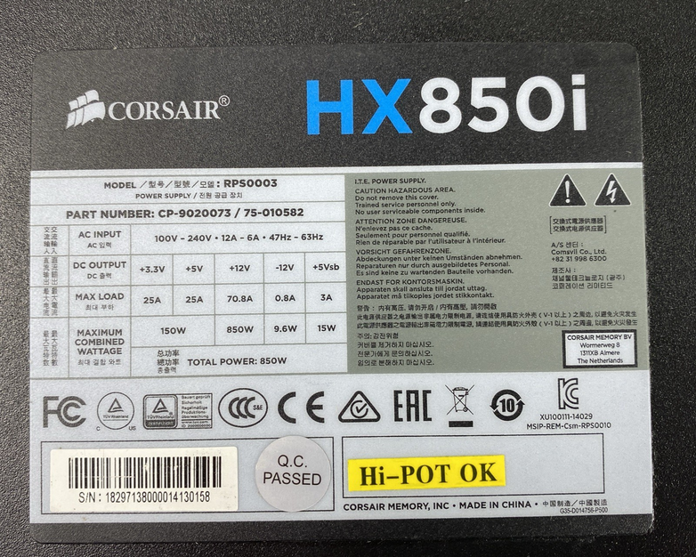 Corsair HX850i 850W Power Supply No Cables Untested