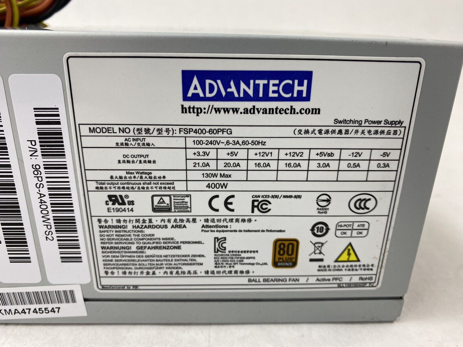Advantech FSP400-60PFG 400W 80 Plus Bronze Switching Power Supply Tested