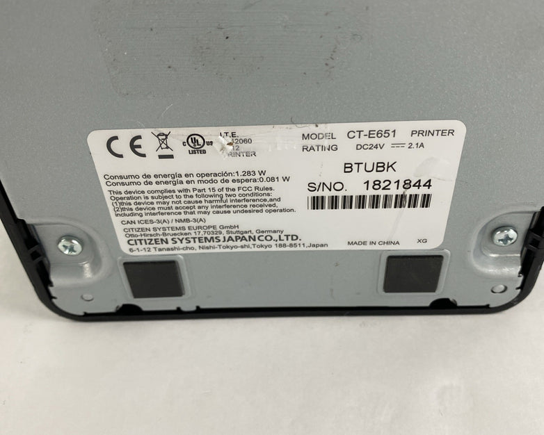Citizen CT-E651 Printer w/ Bluetooth Tested No Cords 24134 Page Count