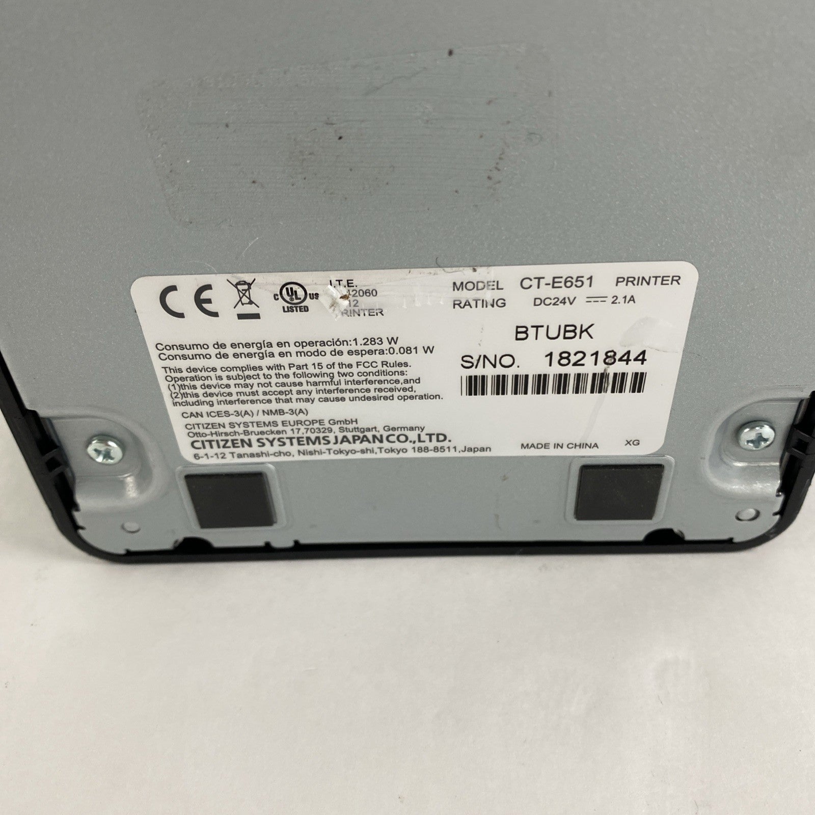 Citizen CT-E651 Printer w/ Bluetooth Tested No Cords 24134 Page Count7
