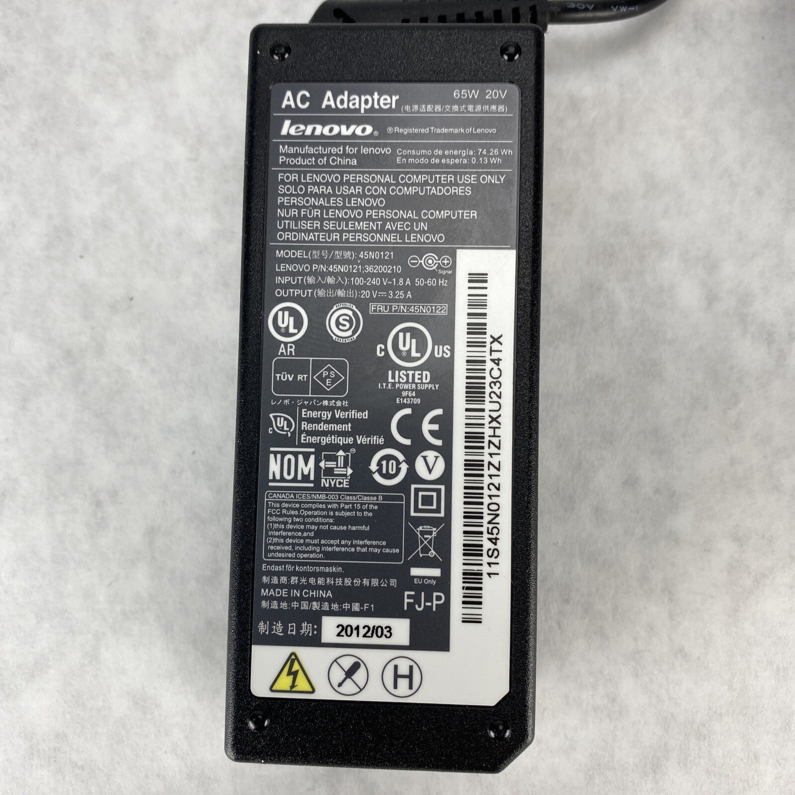 Lenovo 45N0121 ThinkPad Laptop Power Adapter 65W 20V 3.25A (Lot of 4)3