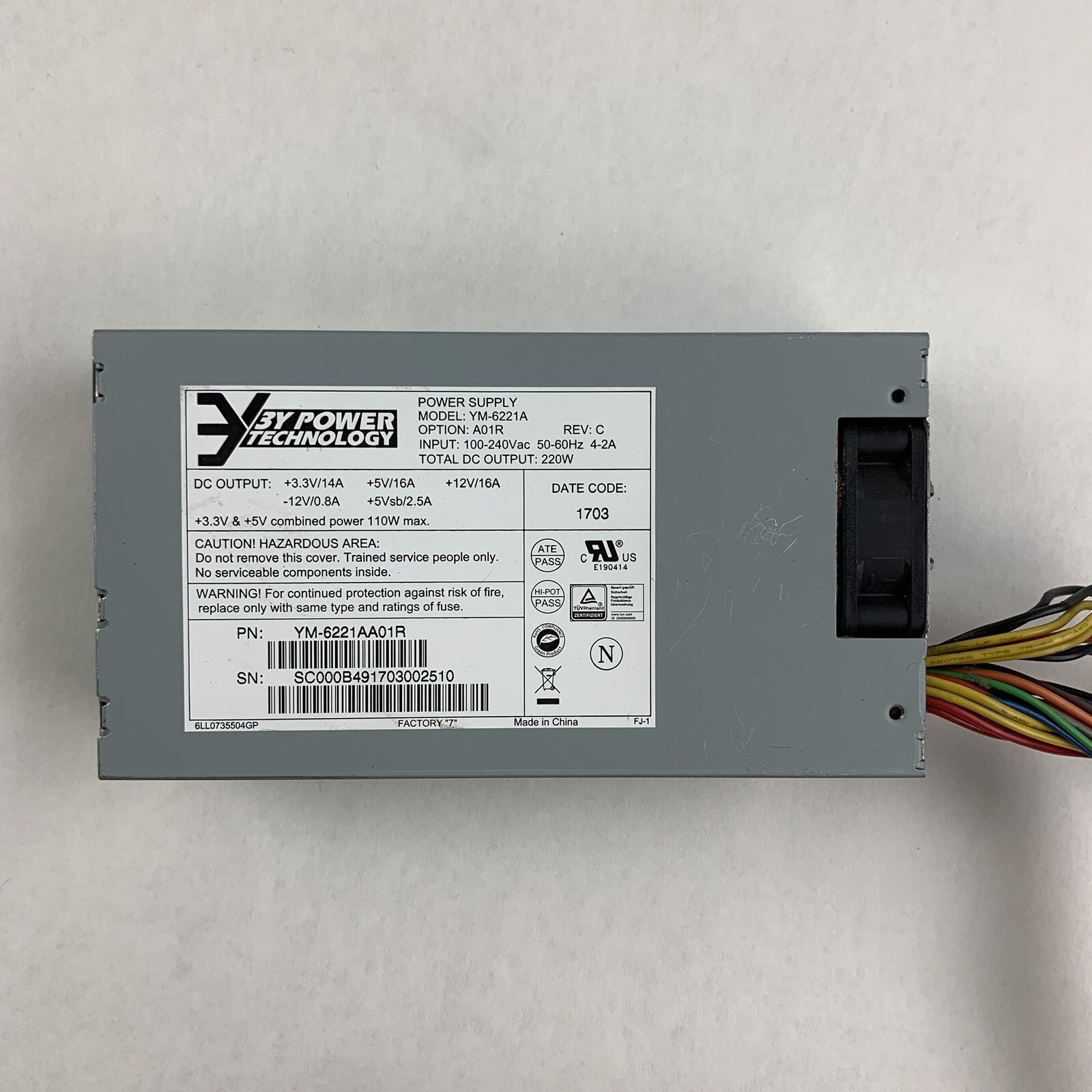 3Y Power Technology YM-6221A YM6221AA01R 220w 50-60Hz 100-240 Vac Power Supply