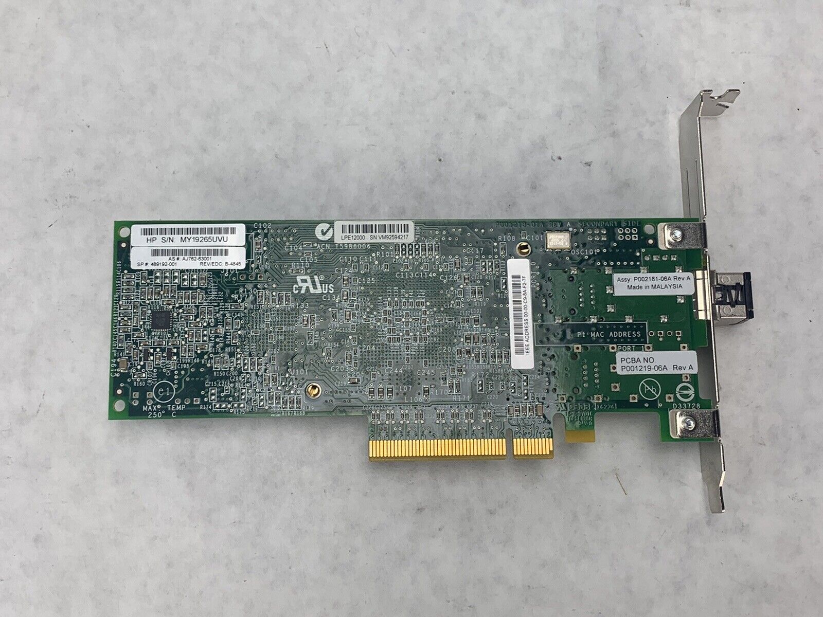 Lot of (2) HP AJ762A 489192-001 AJ762-63002 LPE12000 81E 8GB PCI-E HBA Fiber HiP
