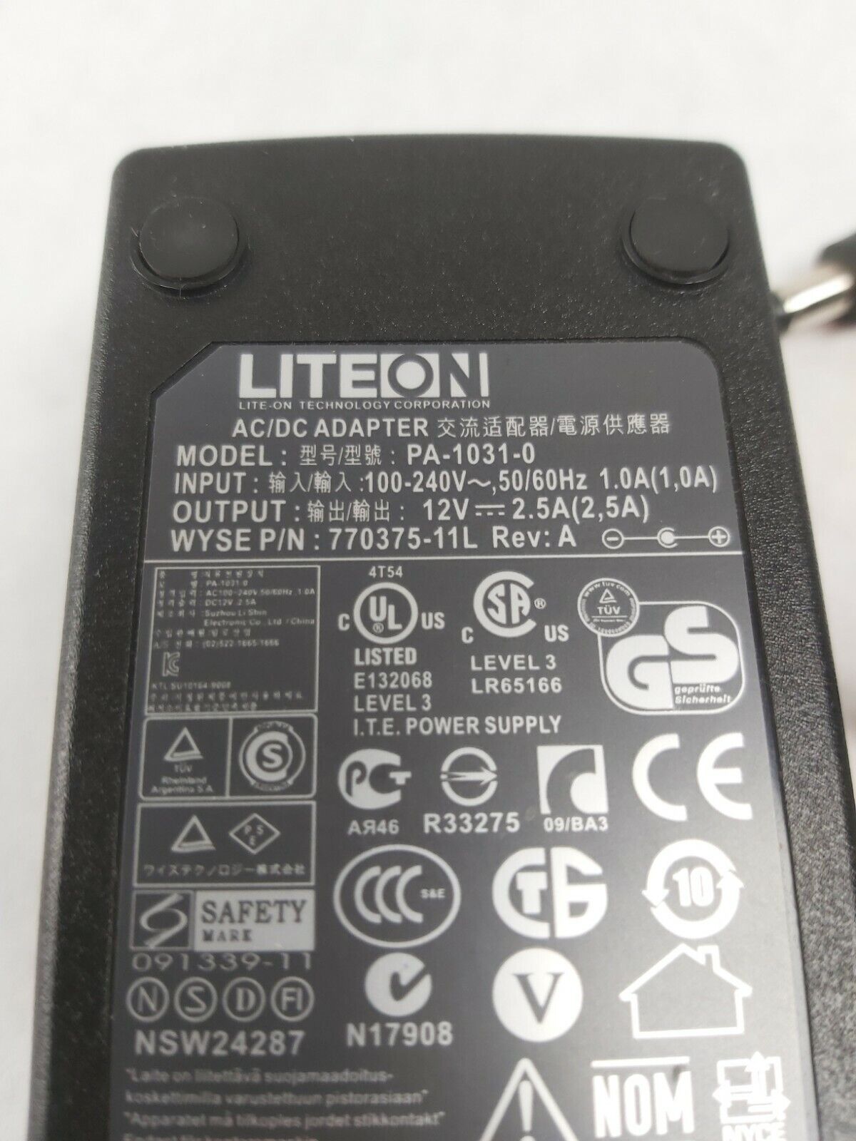 PA-1031-0 Lite-On AC/DC Adapter UNTESTED