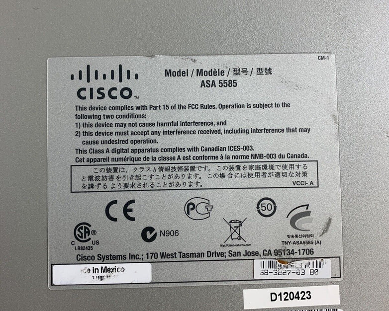 Cisco ASA 5585 8-Port Firewall Security Appliance 2x 5580-X SSP-10 Card No OS