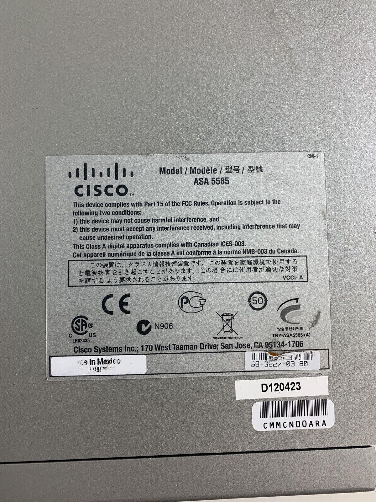 Cisco ASA 5585 8-Port Firewall Security Appliance 2x 5580-X SSP-10 Card No OS