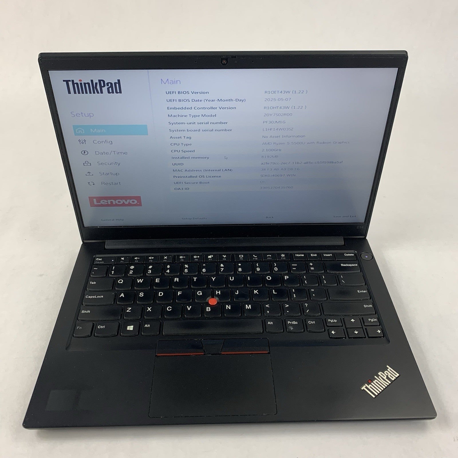 Lenovo ThinkPad E14 Gen 3 14" Ryzen 5 5500U 2.1 Ghz 8 GB Ram No OS No HDD No AC1