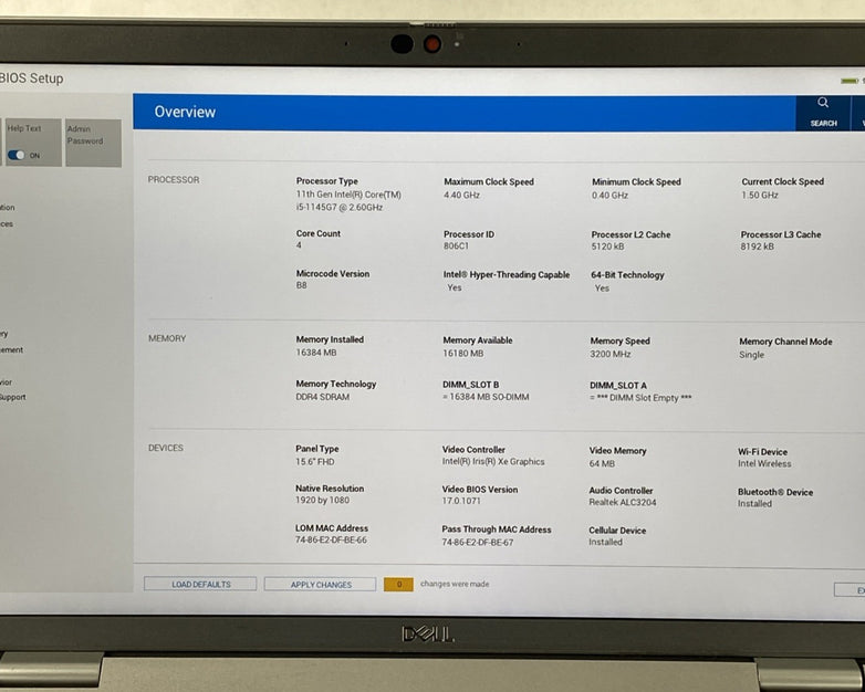 Dell Latitude 5520 15.6" Touch i5-1145G7 2.60 GHz 16 GB RAM No SSD No OS