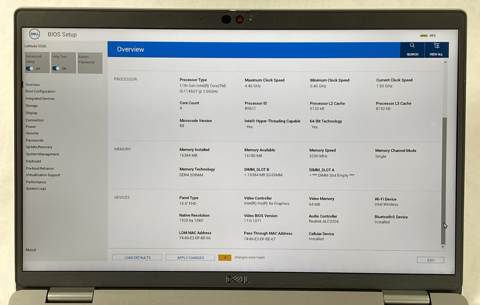 Dell Latitude 5520 15.6" Touch i5-1145G7 2.60 GHz 16 GB RAM No SSD No OS