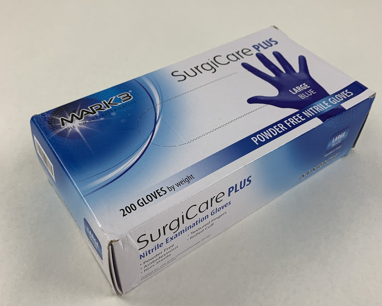 SurgiCare Plus Nitrile Exam Gloves Blue 200 Count Large  MARK3 1933 New