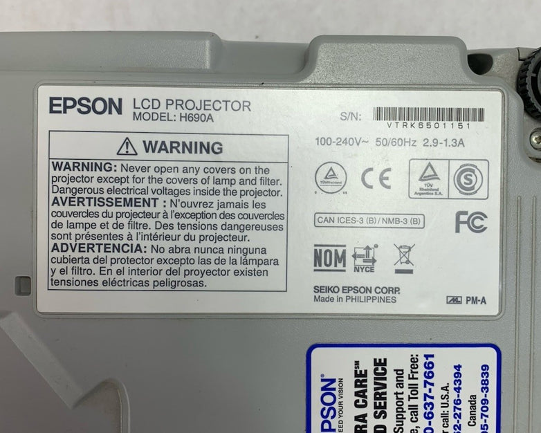 Epson PowerLite W29 H690A LCD Lamp Projector 3933 Lamp Hours - No Remote