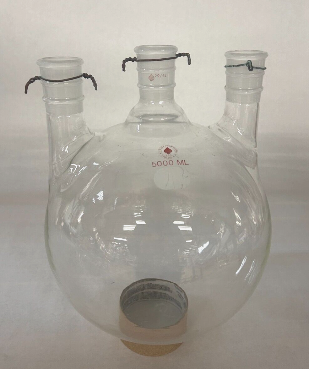 ACE Glass 5000mL 3-Neck Vertical Round Reaction Flask 29/42 Joints