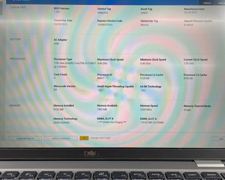 Dell Latitude 5420 14" i5-1145G7 2.60 GHz 8 GB RAM No SSD/OS/AC/Batt
