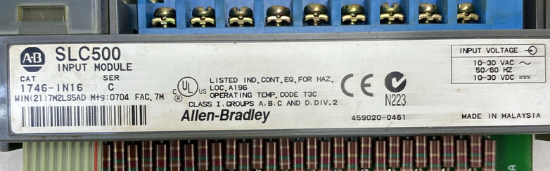 Allen-Bradley SLC500 Input Module 1746-IN16 Ser. C - Untested And Missing Cover