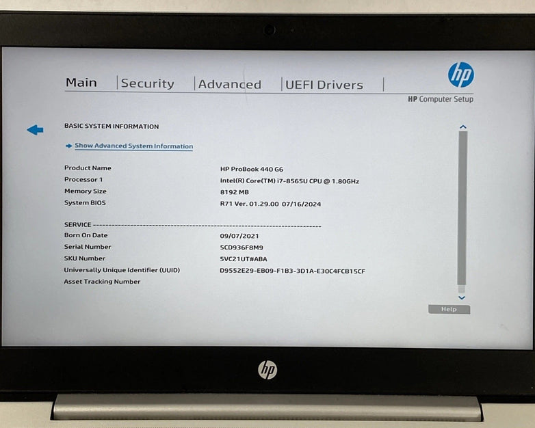 HP ProBook 440 G6 Intel Core i7-8565U 1.8 GHz 8GB RAM 14" No HDD No OS