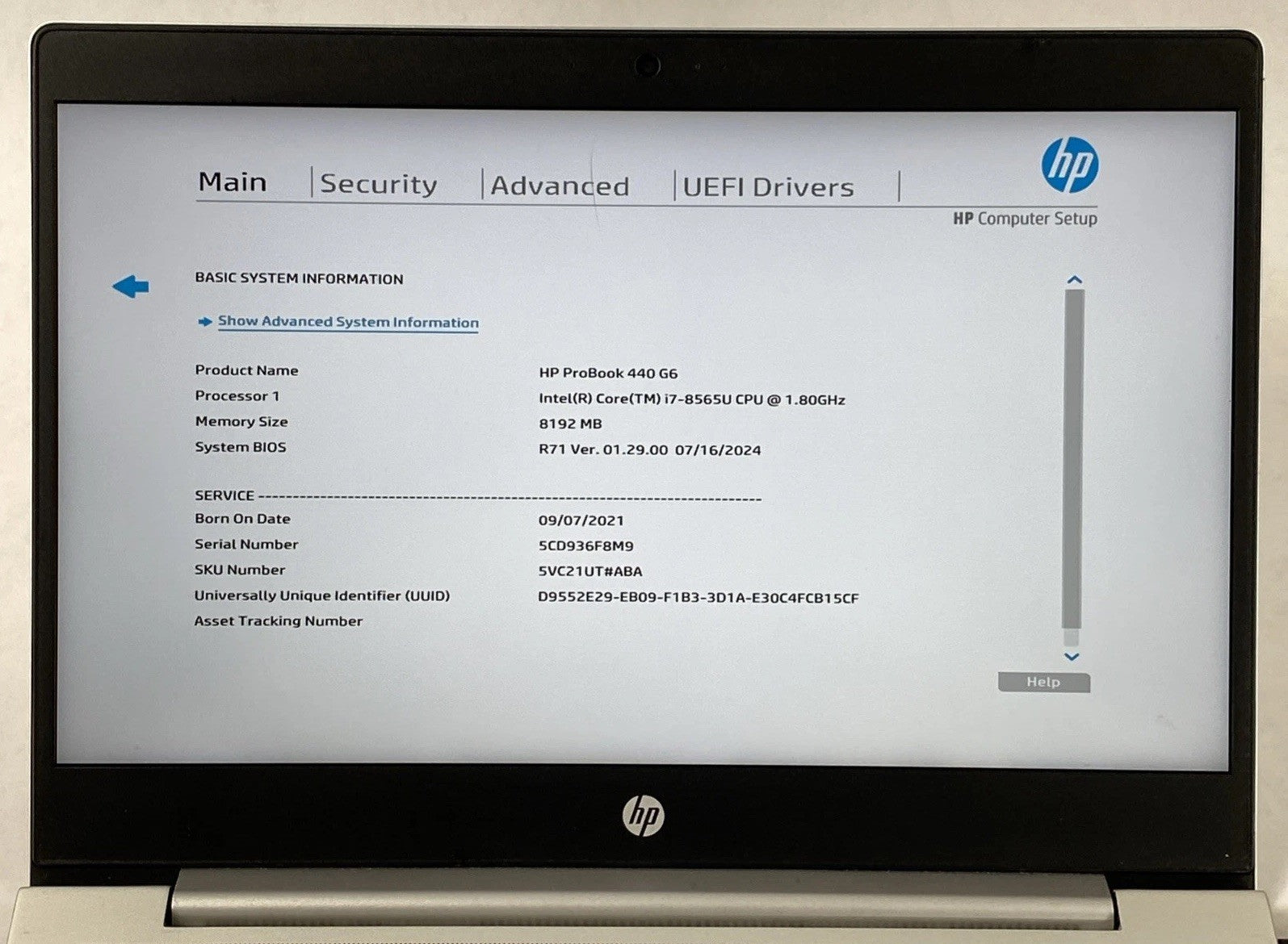 HP ProBook 440 G6 Intel Core i7-8565U 1.8 GHz 8GB RAM 14" No HDD No OS