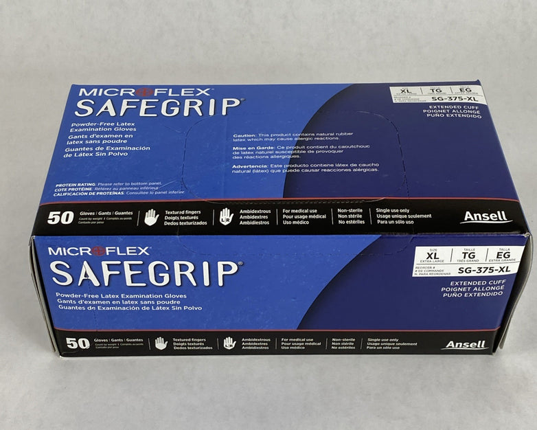 Ansell Microflex SafeGrip SG-375-XL Latex Exam Gloves Extra Large - 500 Count