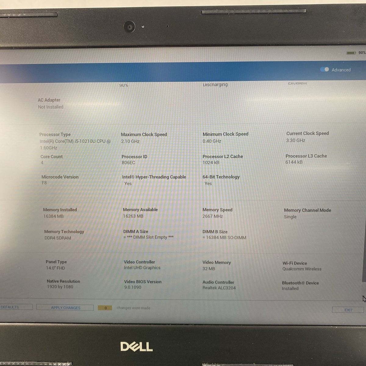Dell Vostro 3490 14" i5-10210U 3.90GHz 16GB RAM No SSD/OS/AC - READ4