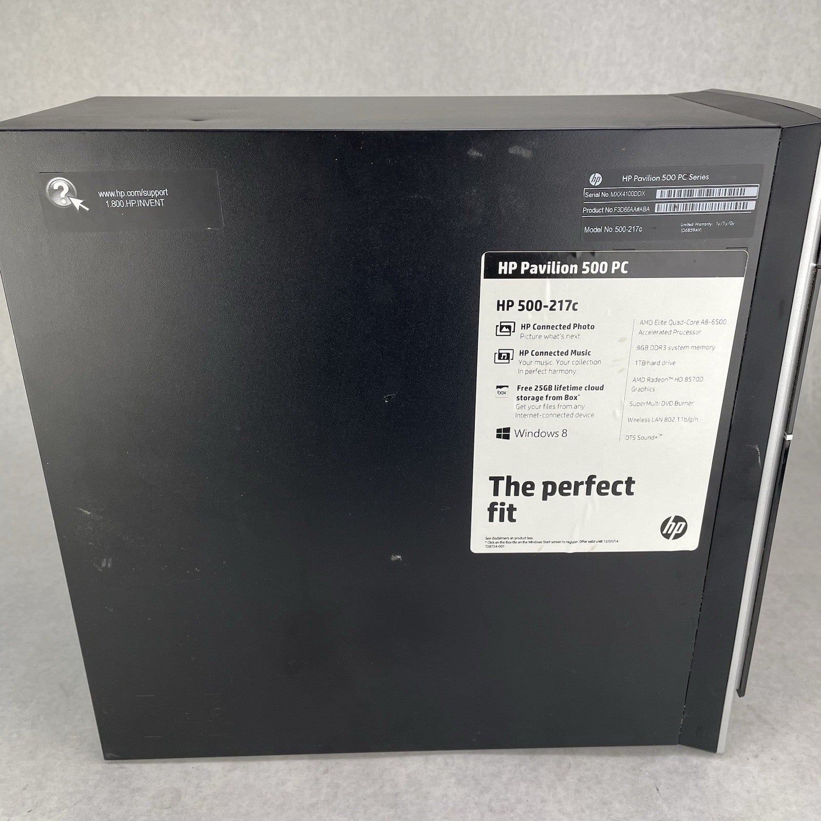 HP Pavilion 500-267C MT AMD A8-6500 3.5 GHz 8 GB RAM No HDD No OS