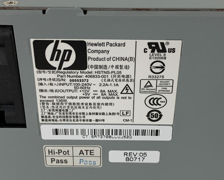 HP StorageWorks 136W Server Power Supply PSU HSTNS-PL05 492254-001 Tested