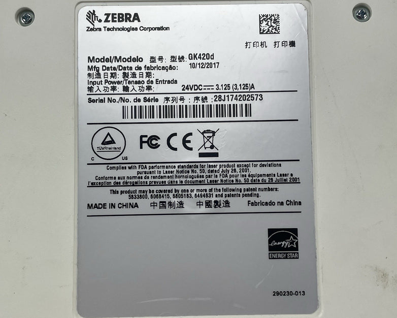 Zebra GK420D Printer Tested For Parts or Repair 279,948pgc