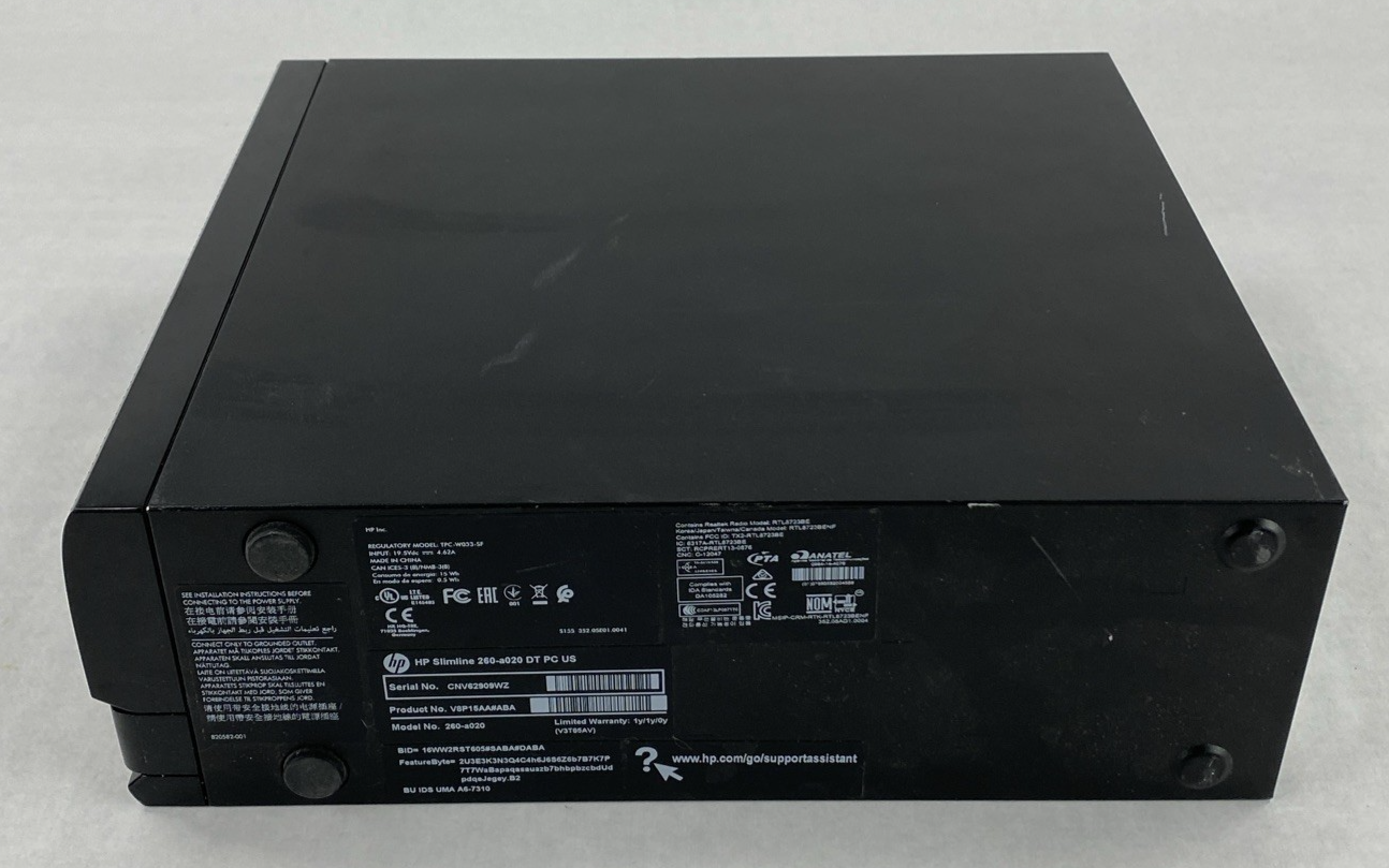 HP Slim Desktop 260-a020 AMD A6-7310 2.00GHz 6GB RAM No AC Adapter No HDD No OS