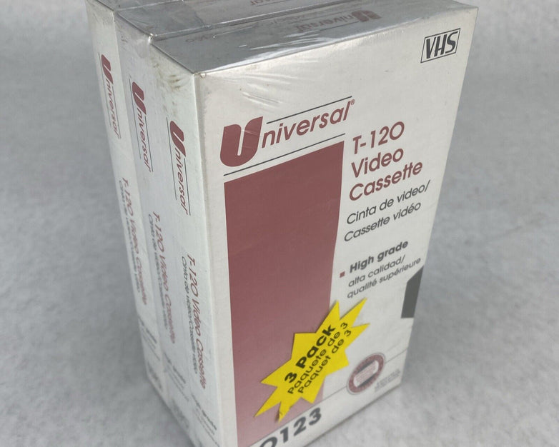 Lot( 3 ) Universal T-120 Blank VHS High Grade 2hr to 6hr Video Cassette Tape