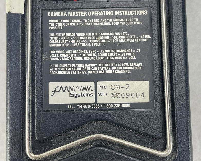 FM Systems CM-2 Camera Master 2 CCTV Video Signal Tester Missing Battery Cover