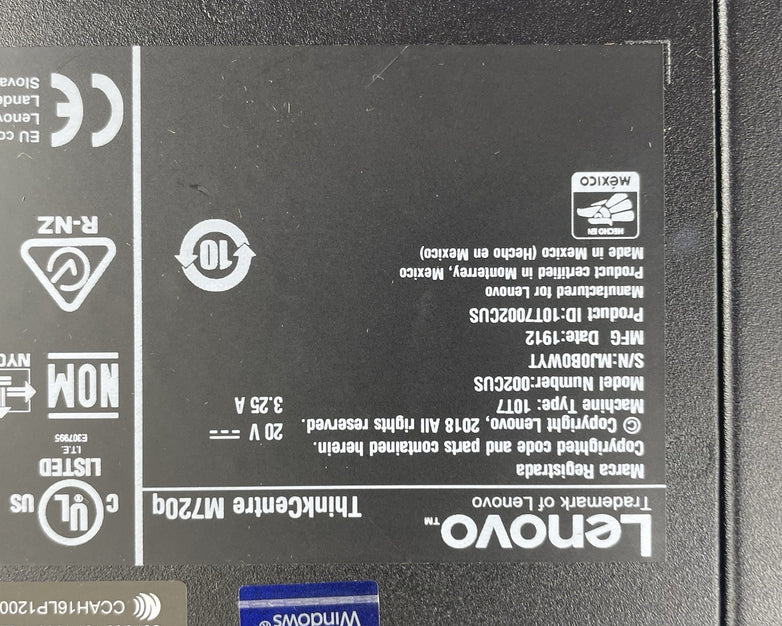 Lenovo ThinkCentre M720Q Micro i5-8400T 1.70 GHz 8 GB RAM No SSD/OS/AC