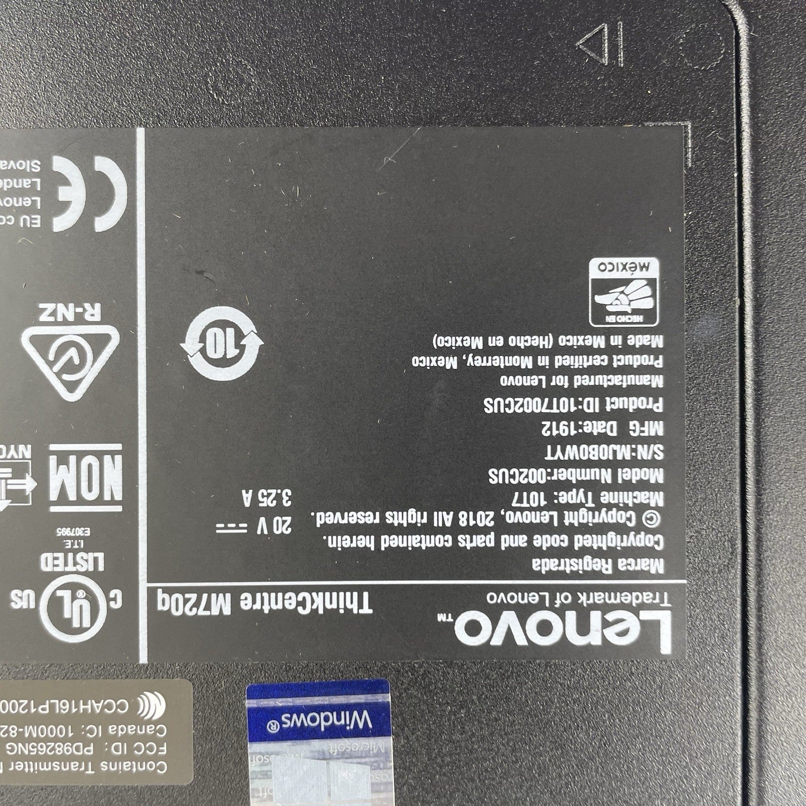 Lenovo ThinkCentre M720Q Micro i5-8400T 1.70 GHz 8 GB RAM No SSD/OS/AC9