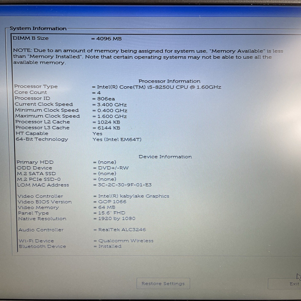Dell Inspiron 5570 15.6" i5-8250U 1.60 GHz 4 GB RAM No SSD/OS/AC/Batt - READ4