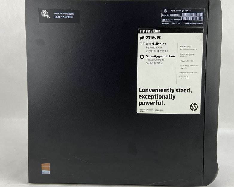 HP Pavilion P6-2316s MT AMD A4-3420 2.8GHz 4GB RAM No HDD No OS