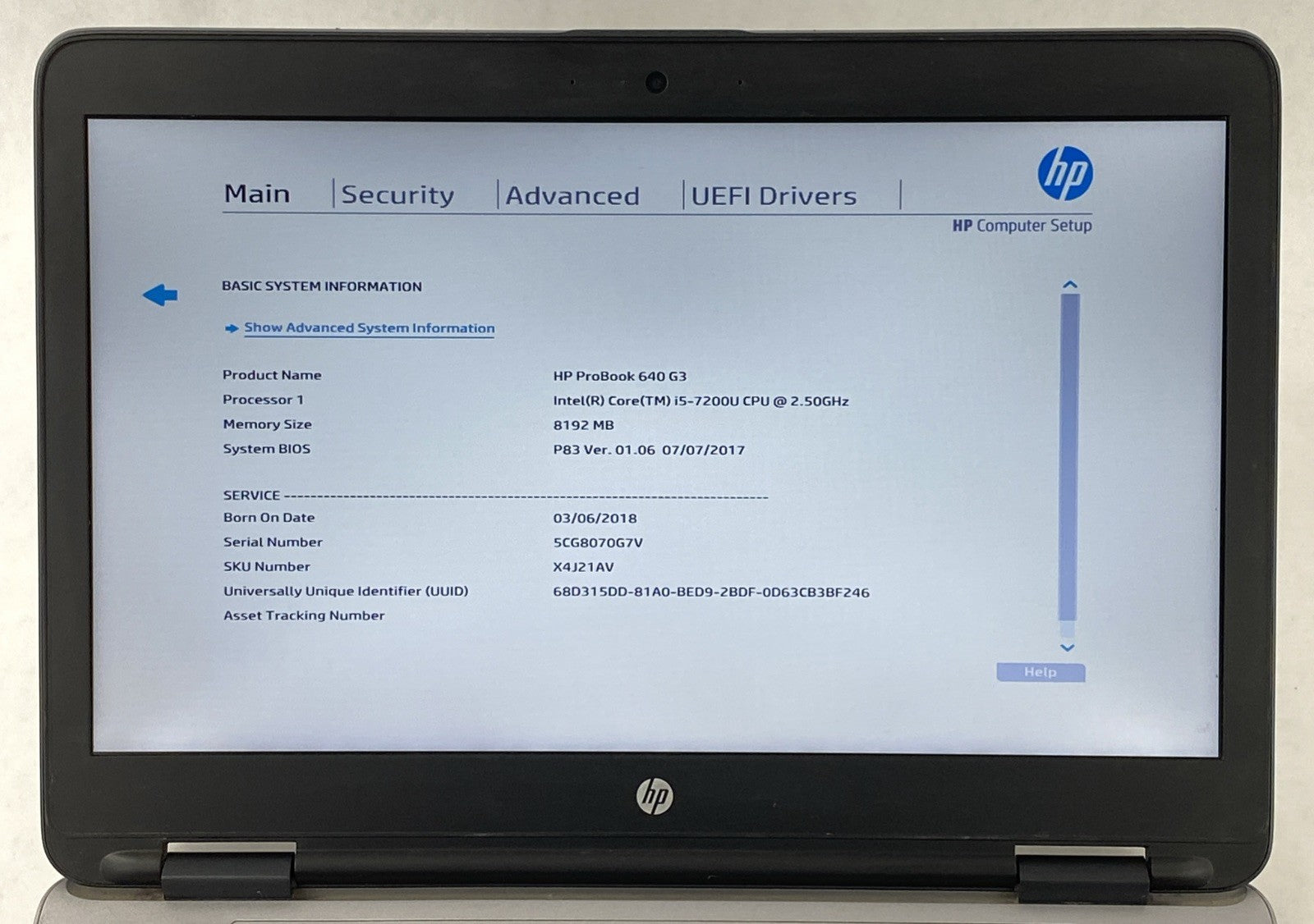 HP ProBook 640 G3 Core i5-7200U 2.50 GHz 8 GB RAM 14" No Battery No HDD No OS