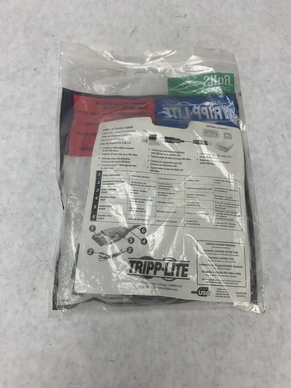 Lot 2 Tripp Lite USB 2.0 Hi-Speed A/B Cables M/M 3-ft. U021-003 New