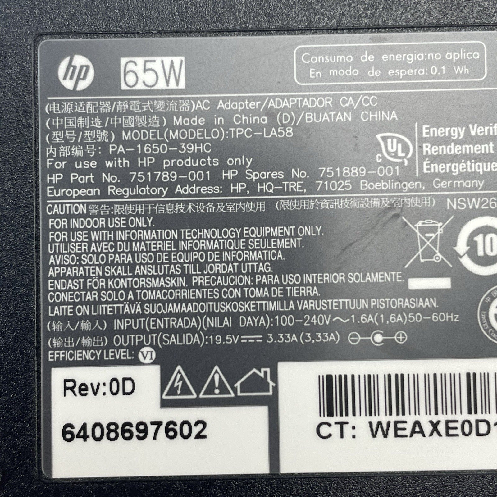 HP 65W Adapter Model TPC-LA58 Lot of 10 No Power Cord6