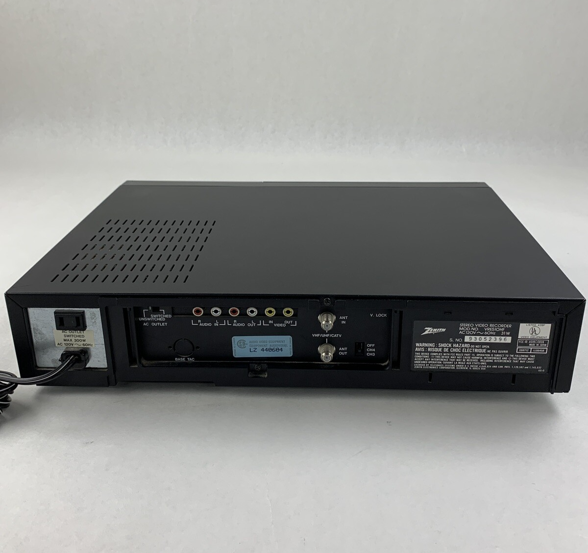 Zenith VRE510HF 4-HEAD Player Recorder Tested White Bar on Top and Bottom