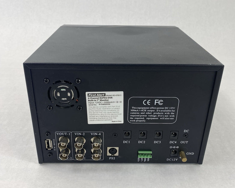 First Alert HS-4700-S 4-Channel MJPEG DVR Built-In 7" Monitor Untested