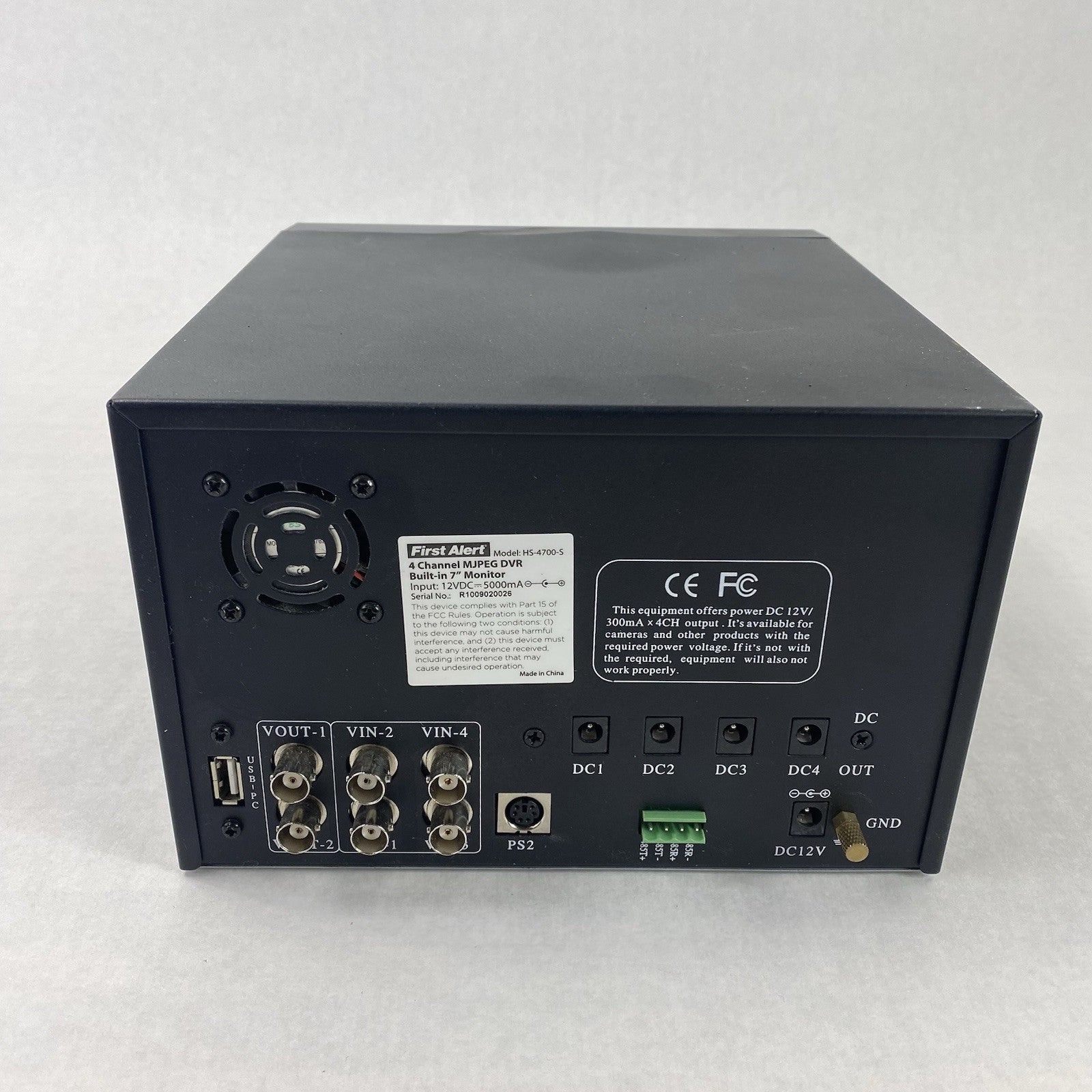 First Alert HS-4700-S 4-Channel MJPEG DVR Built-In 7" Monitor Untested