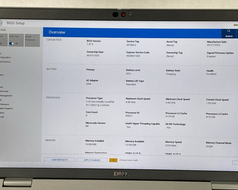 Dell Latitude 5520 15.6" Touch i5-1145G7 2.60 GHz 16 GB RAM No SSD No OS