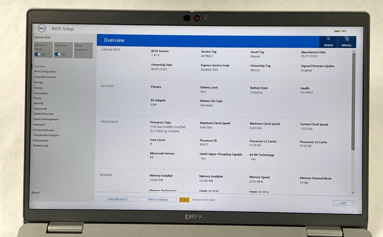 Dell Latitude 5520 15.6" Touch i5-1145G7 2.60 GHz 16 GB RAM No SSD No OS
