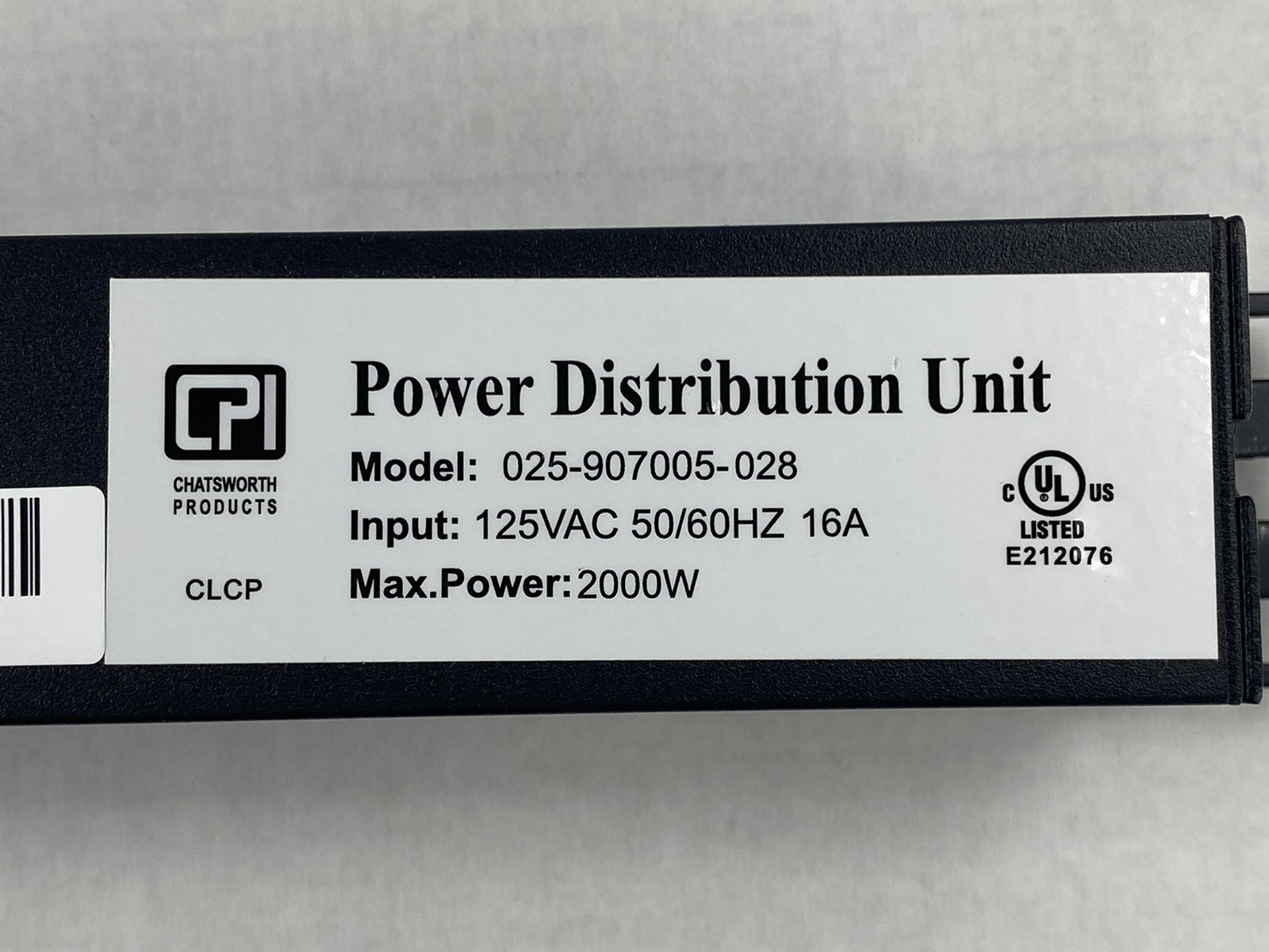 Chatsworth Products 025-907005-028 125VAC 2000W 8 Outlet Power Distribution Unit