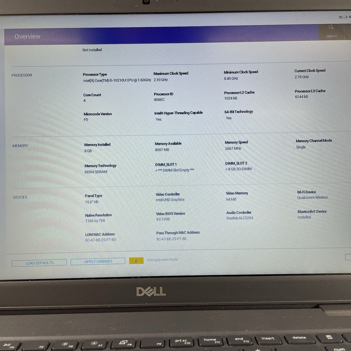 Dell Latitude 3510 15.6" i5-10210U 1.60 GHz 8 GB RAM No SSD/OS/AC - READ4