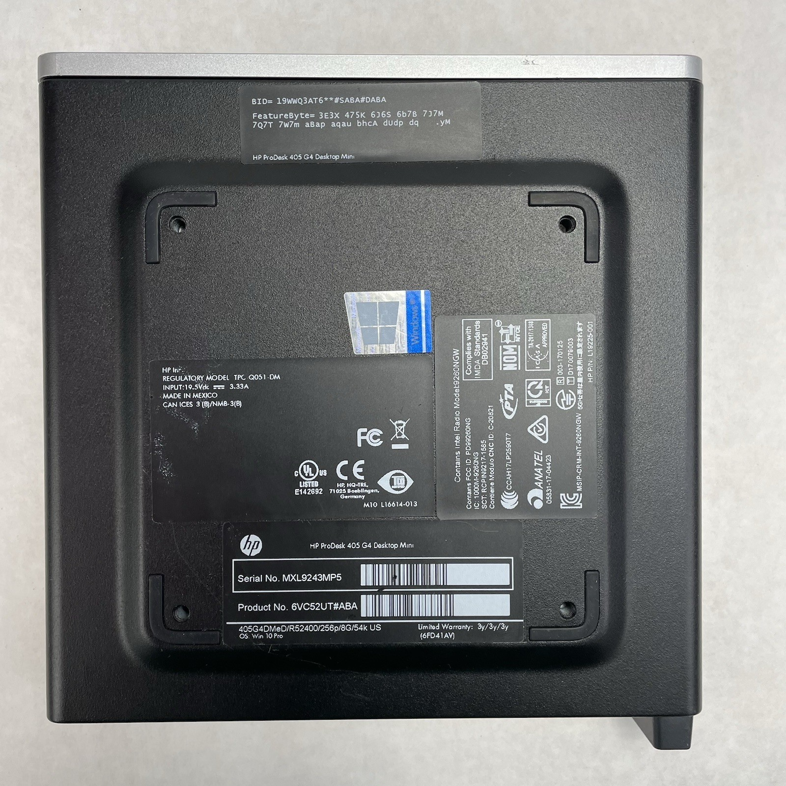 HP ProDesk 405 G4 Micro AMD Ryzen 5 Pro 2400GE 3.20 GHz 8 GB RAM No SSD/OS/AC9